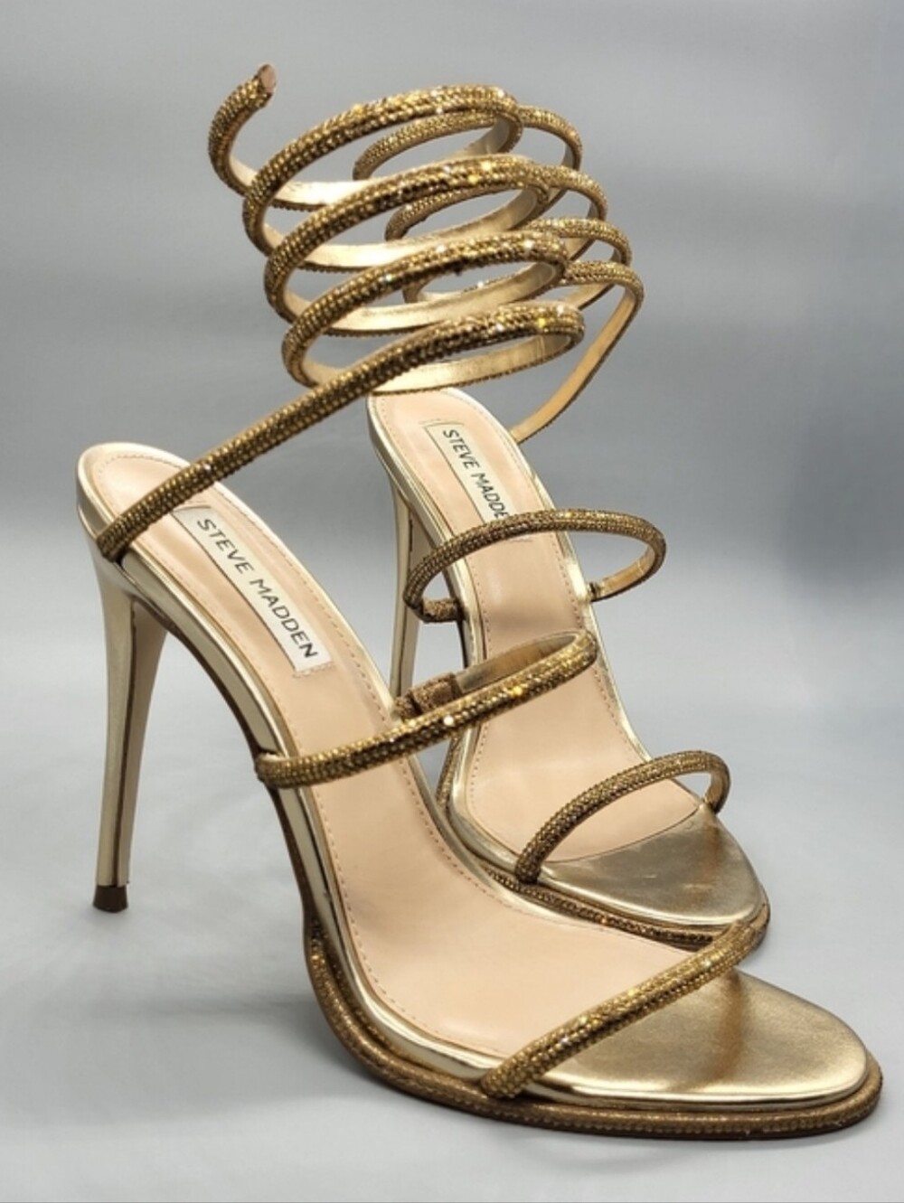 Steve Madden Exotica Rhinestone Heeled Sandals In Bronze